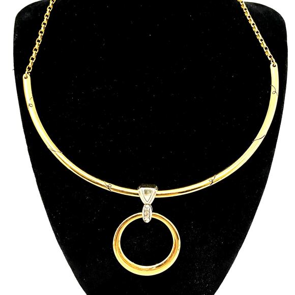 Signed BRIGHTON Covet‎ Gold And Silver Plated Necklace Collar Choker Crystal Mod - Picture 5 of 8